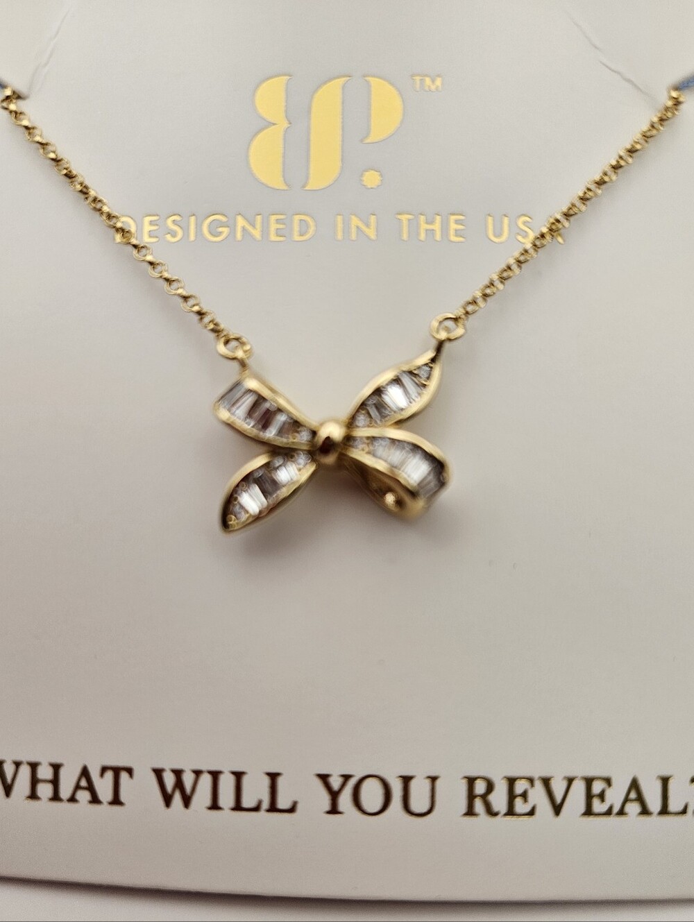 Bomb Party NK10171 Sterling Club Vermeil "The Bow Necklace" Diamond CZ